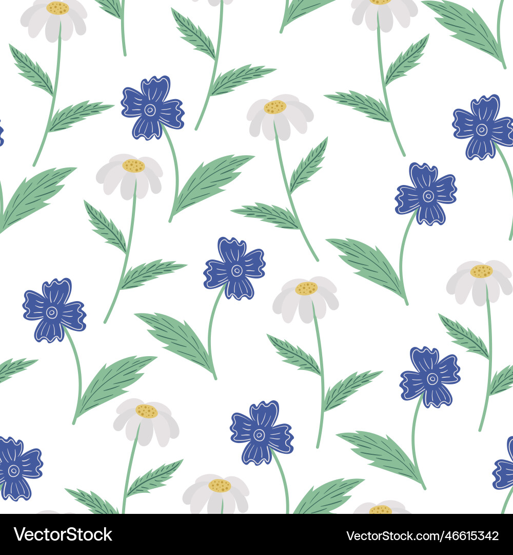 Seamless pattern with wildflowers and leaves Vector Image