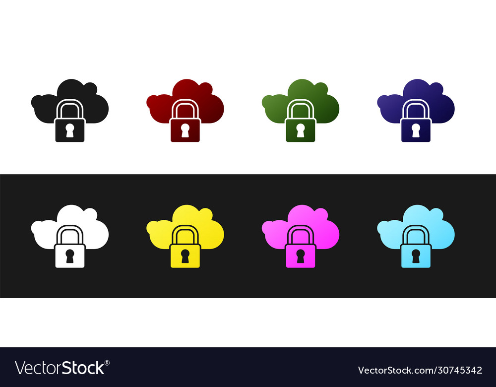 Set cloud computing lock icon isolated on black vector image Set cloud computing lock icon isolated on black