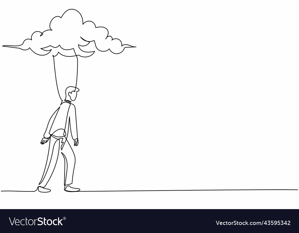 Single One Line Drawing Unhappy Depressed Vector Image