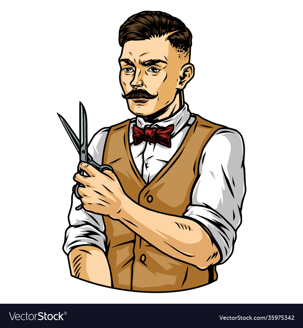 Stylish mustached barber with trendy hairstyle Vector Image