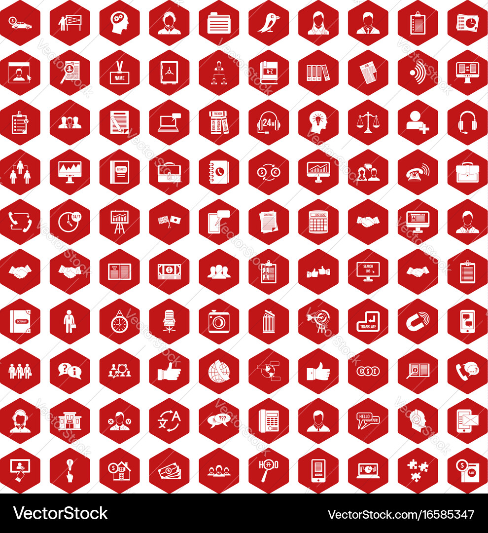 100 discussion icons hexagon red Royalty Free Vector Image