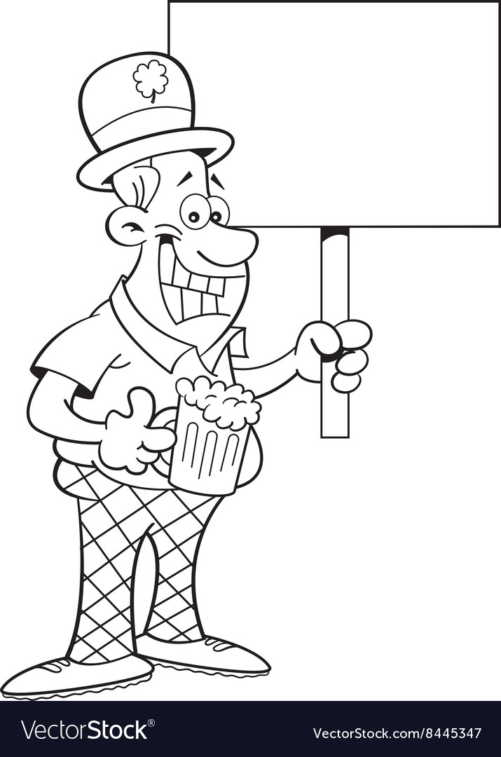 Cartoon man wearing a derby and holding sign