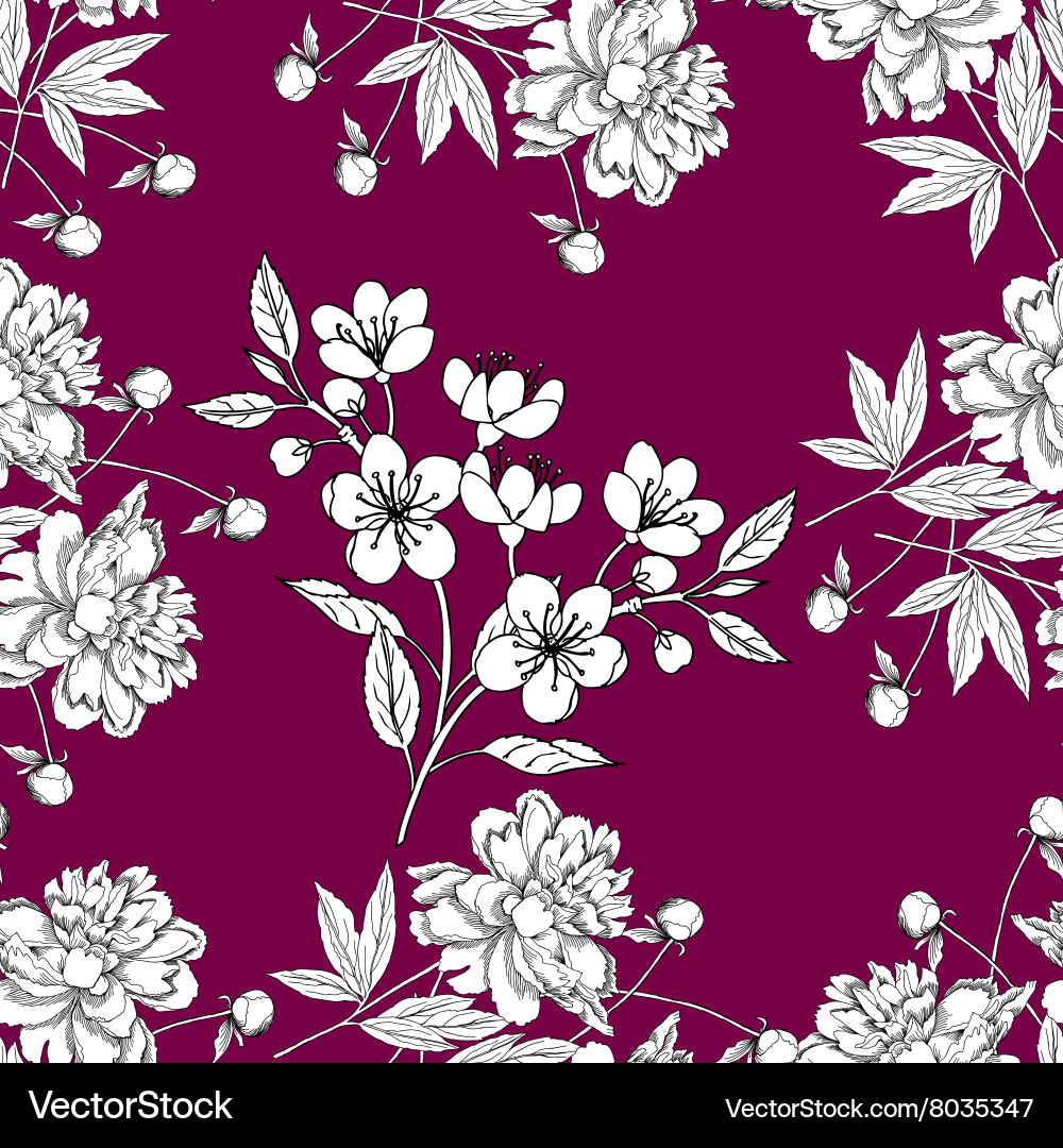 Seamless pattern with peony Royalty Free Vector Image
