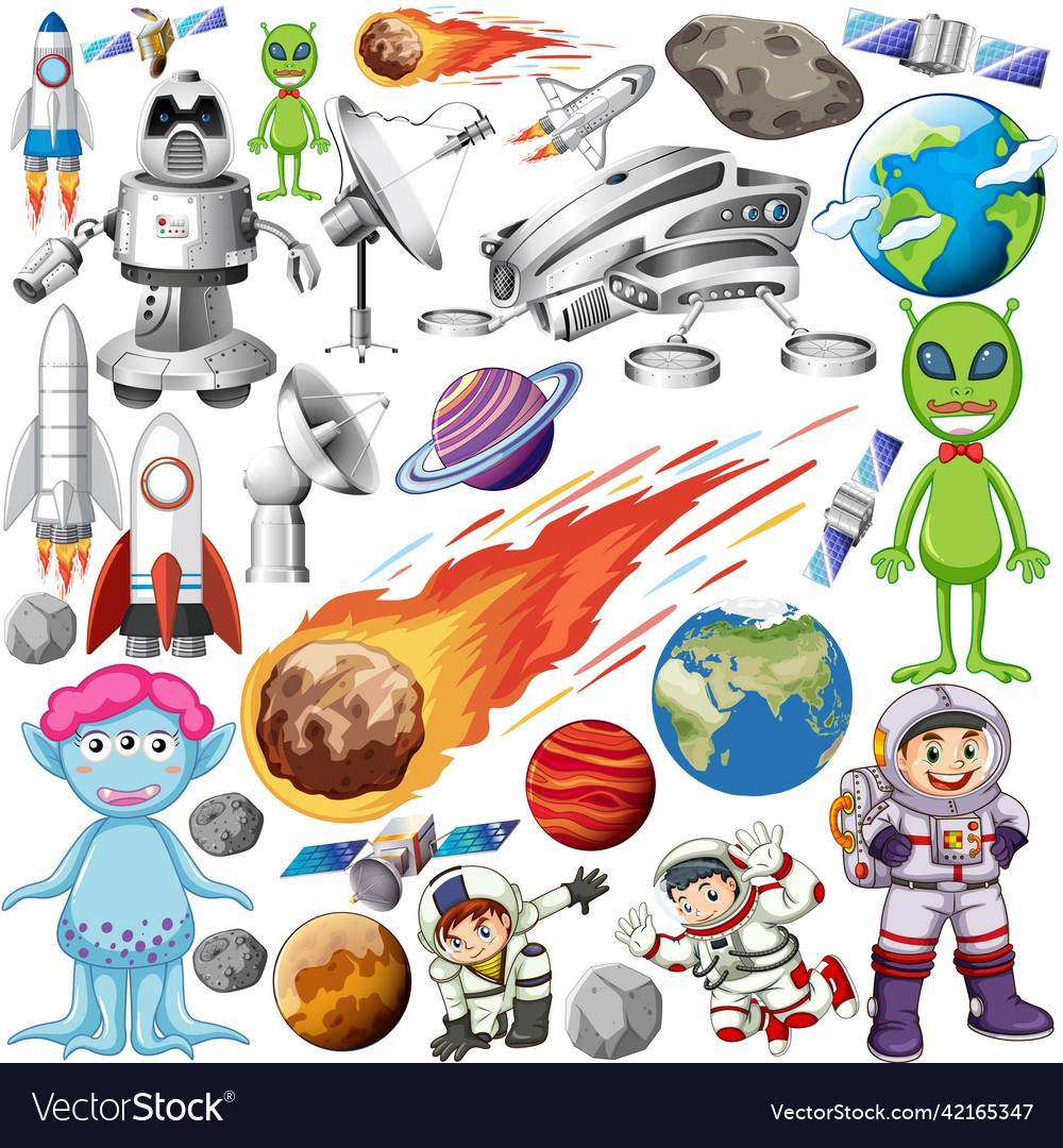 Set of space objects on white background vector image Set of space objects on white background