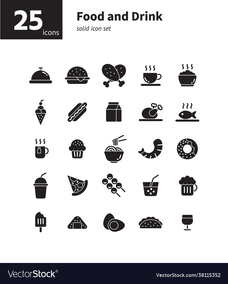 Food and drink solid icon set