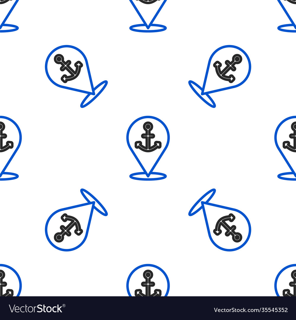 Line map pointer with anchor icon isolated vector image Line map pointer with anchor icon isolated