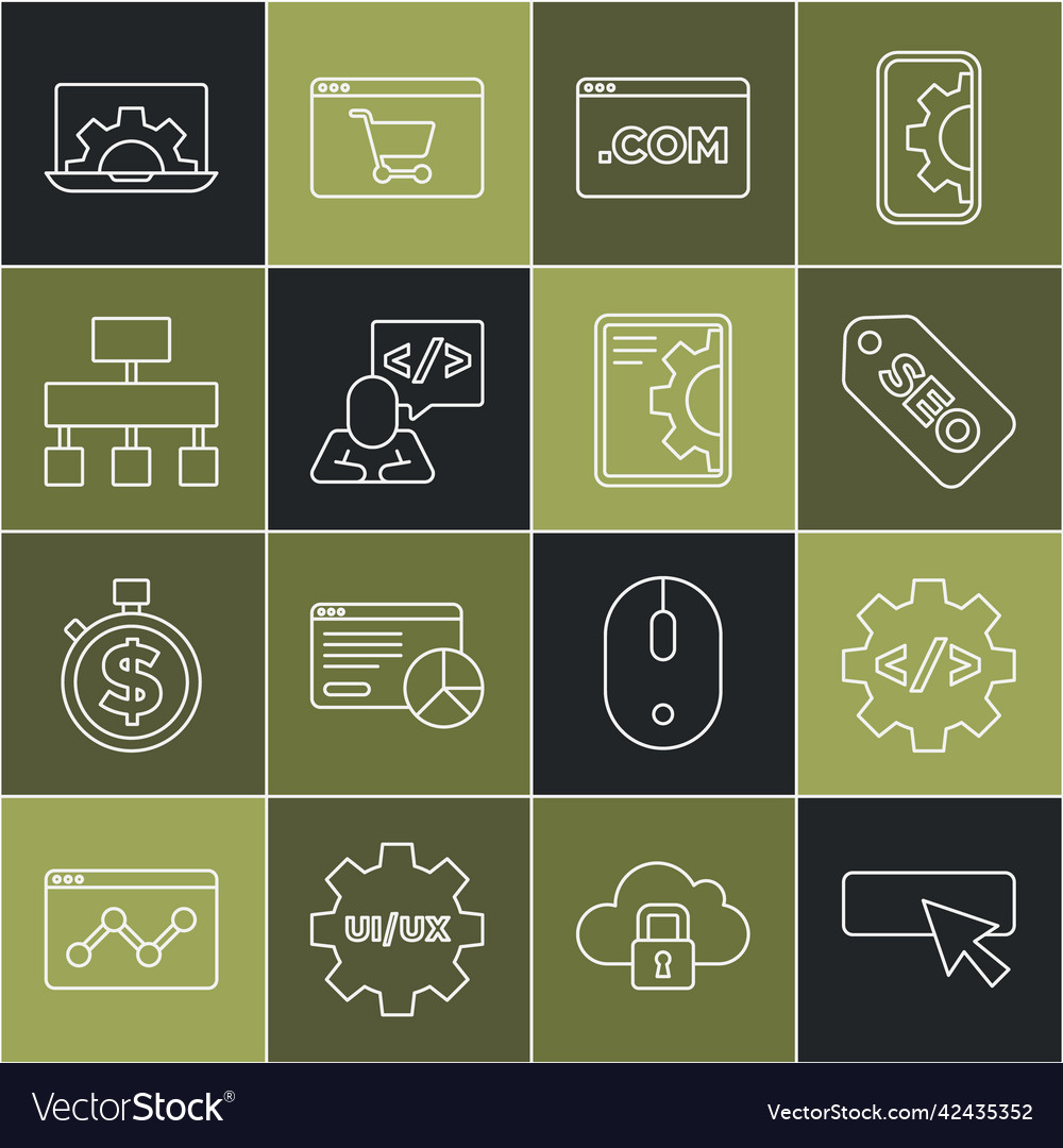 Set Line ui oder ux design front end development vector image Set Line ui oder ux design front end development