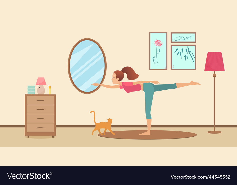 Young woman in morning home yoga sports workout