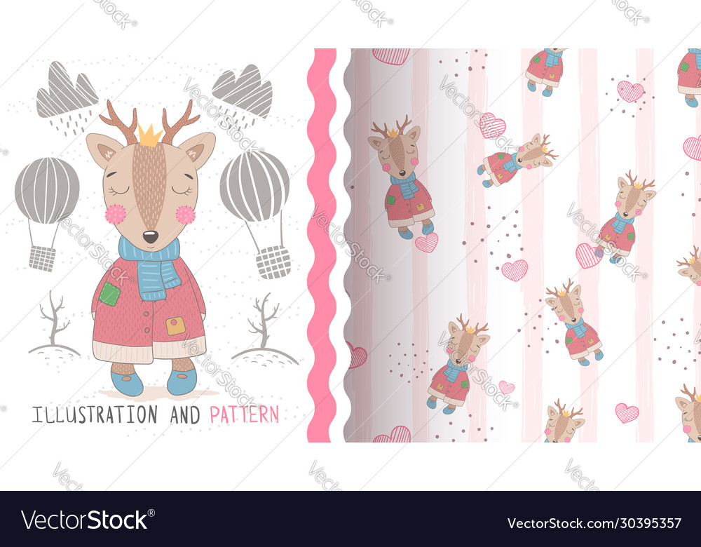 Pretty baby deer - seamless pattern