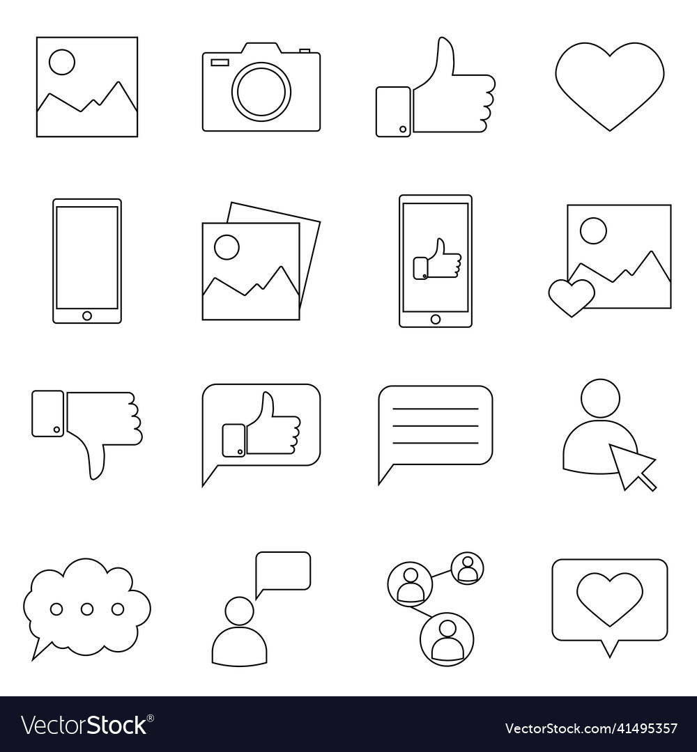 Simple set of social networks related line icons