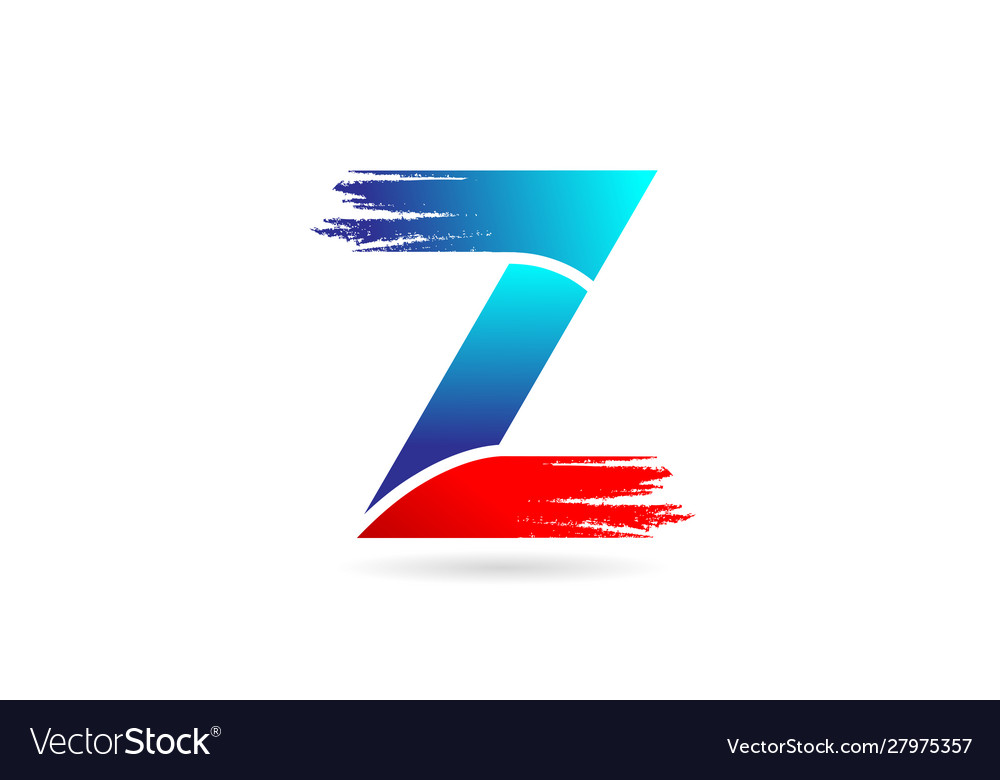 Z blue red alphabet letter with grunge brush Vector Image