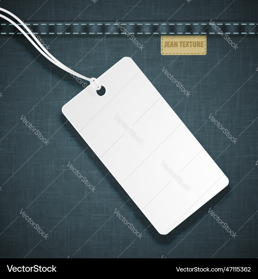 Blank price tag on blue jean texture background Vector Image