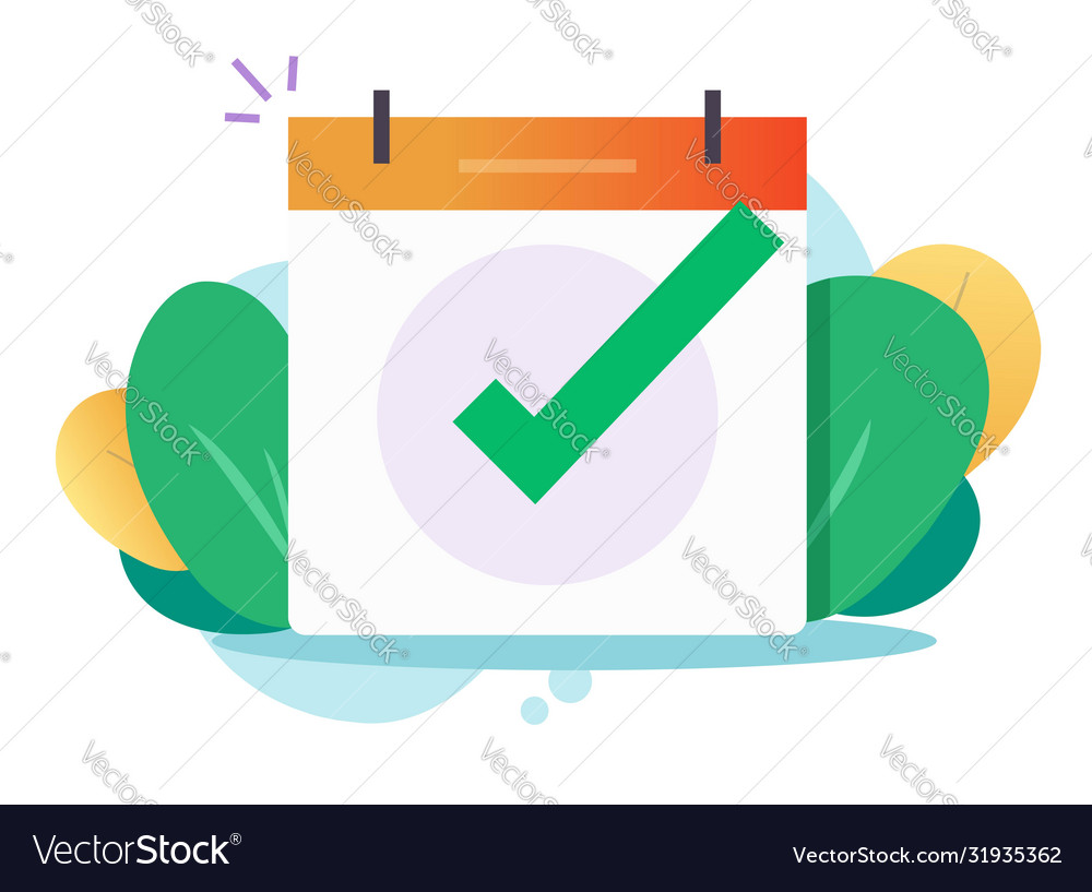 Check mark icon on calendar as accepted Royalty Free Vector