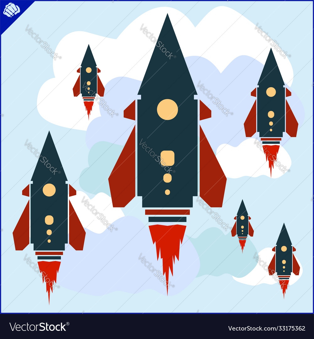 Colored art cartoon rocket jet in blue sky Vector Image
