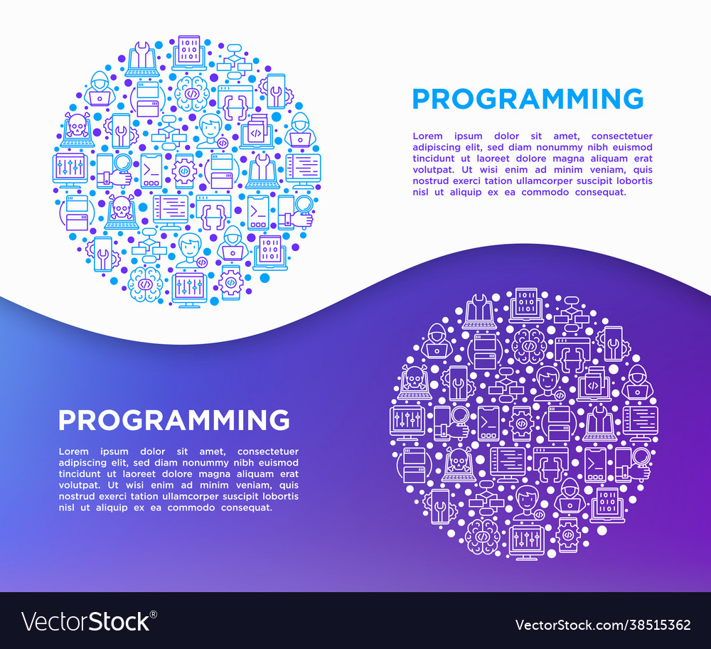 Programming concept in circle with thin line vector image Programming concept in circle with thin line