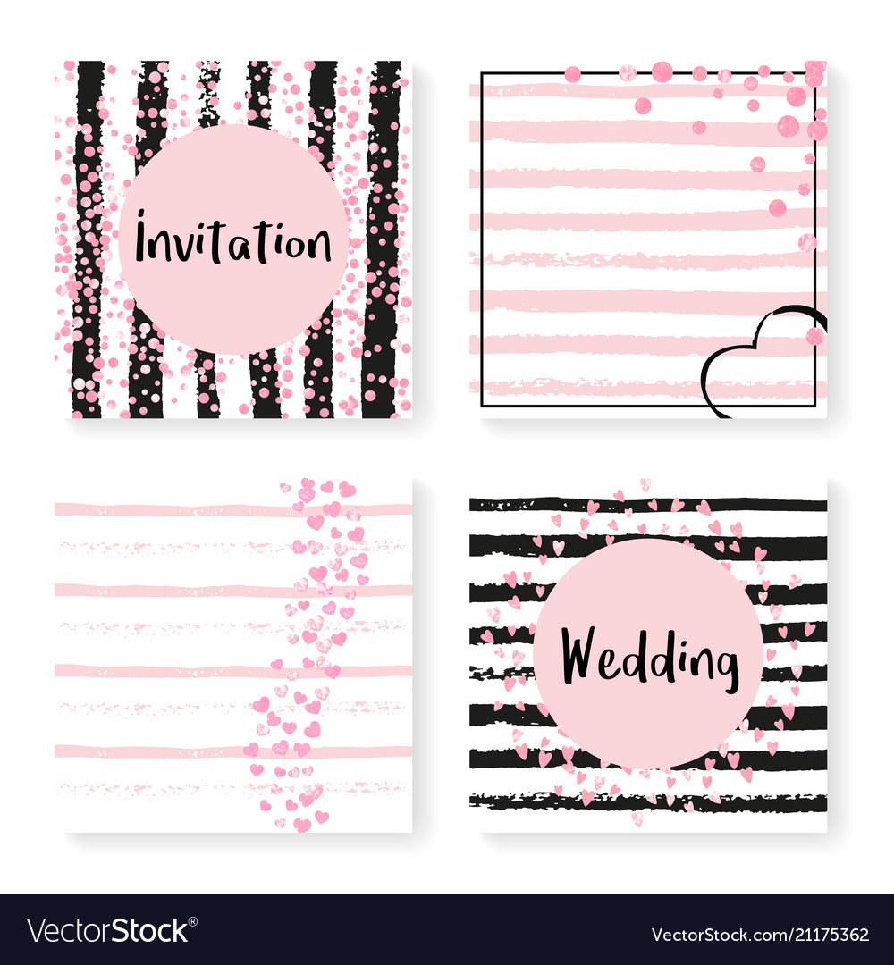 Wedding glitter confetti on stripes invitation vector image Wedding glitter confetti on stripes invitation
