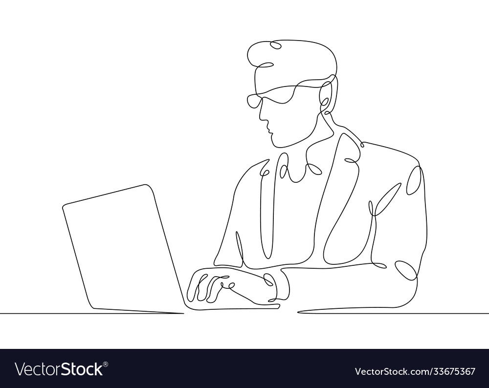 Continuous line drawing man sitting at a laptop Vector Image