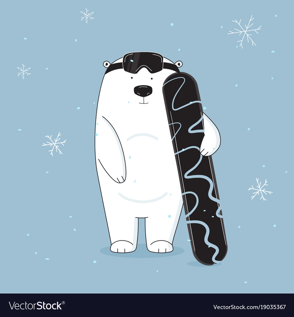 Cool and cute bear on snowboard Royalty Free Vector Image