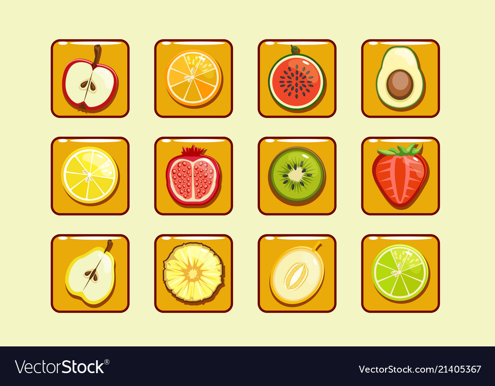 Different fruit and berries block element vector image Different fruit and berries block element