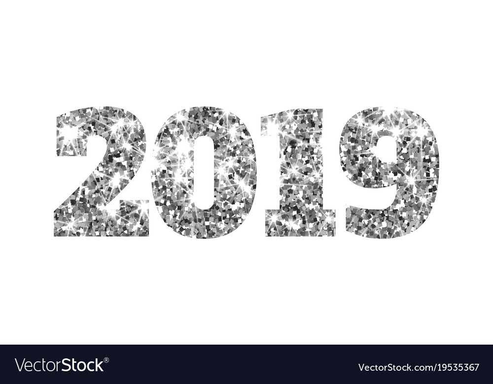 Happy new 2019 year silver glitter particles