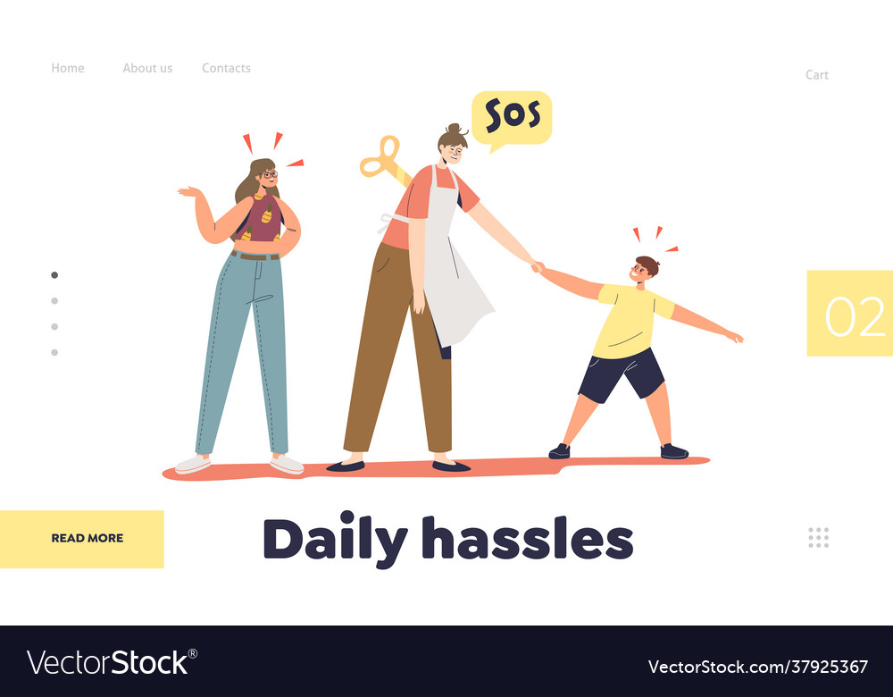Kids daily hassles concept landing page royalty free vector