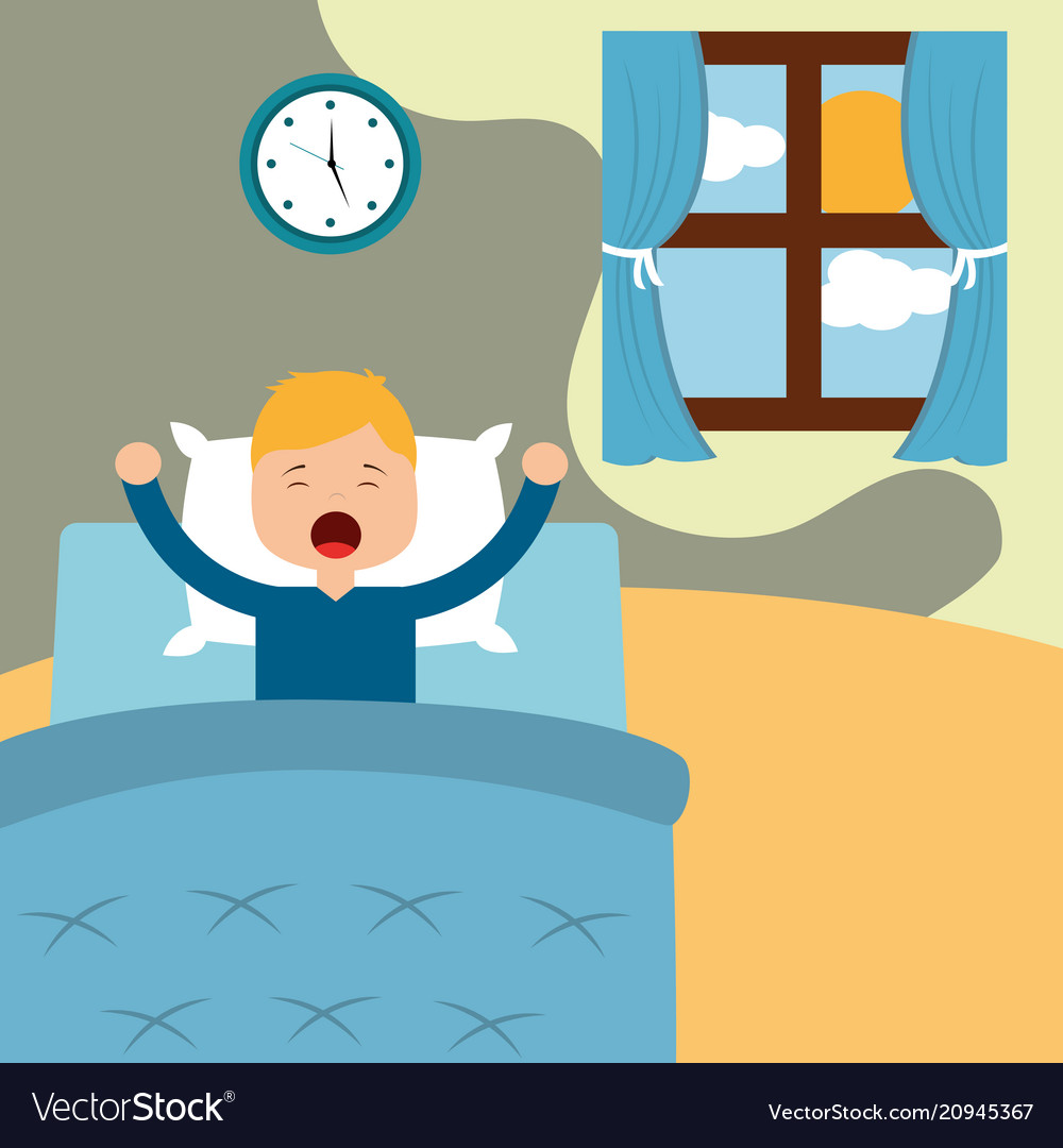 Little boy waking up in a Royalty Free Vector Image