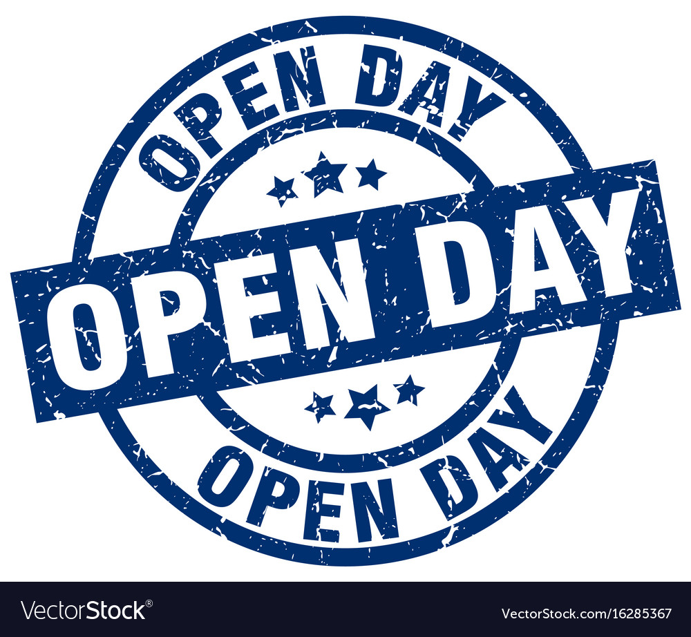 Open day blue round grunge stamp Royalty Free Vector Image