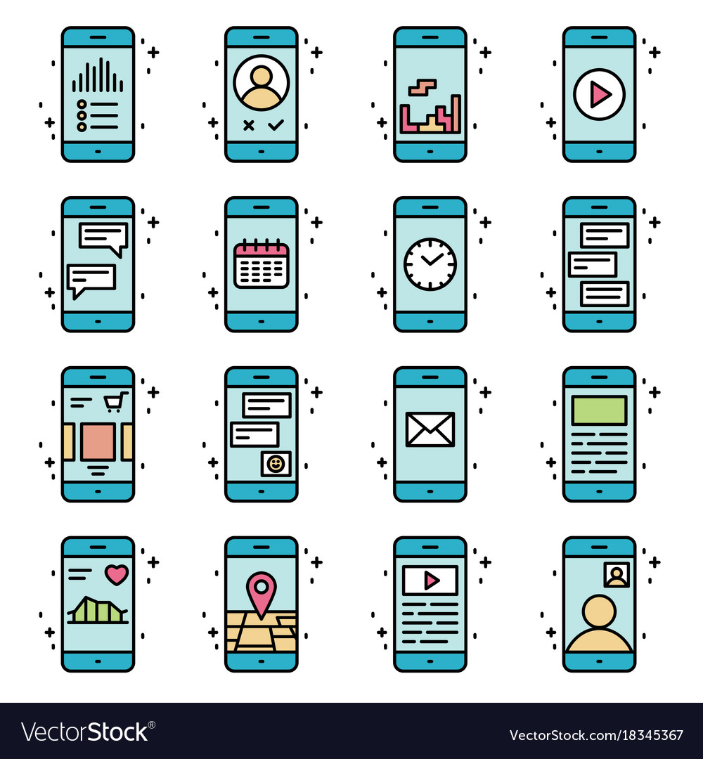 Smart phone functions and apps icon set in Vector Image