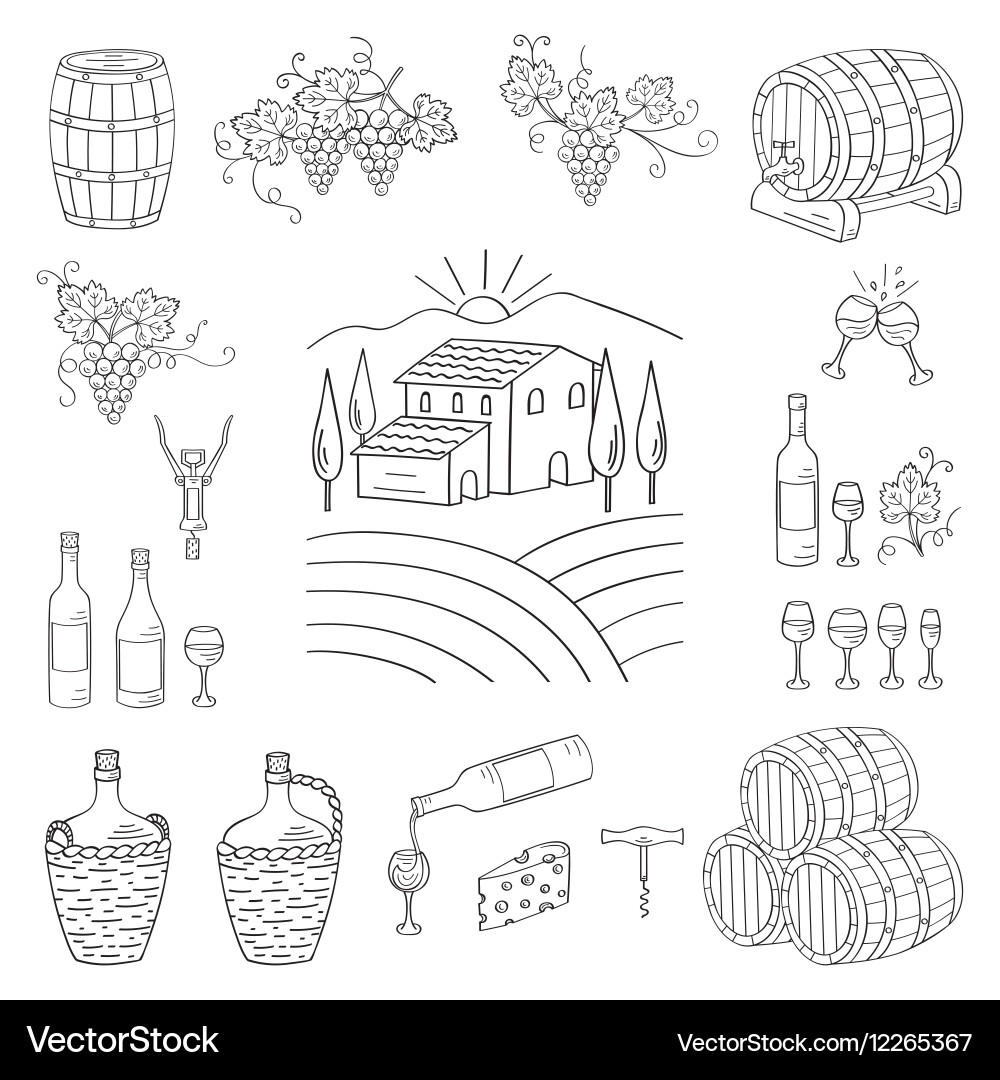 Wine and making set Royalty Free Vector Image - VectorStock