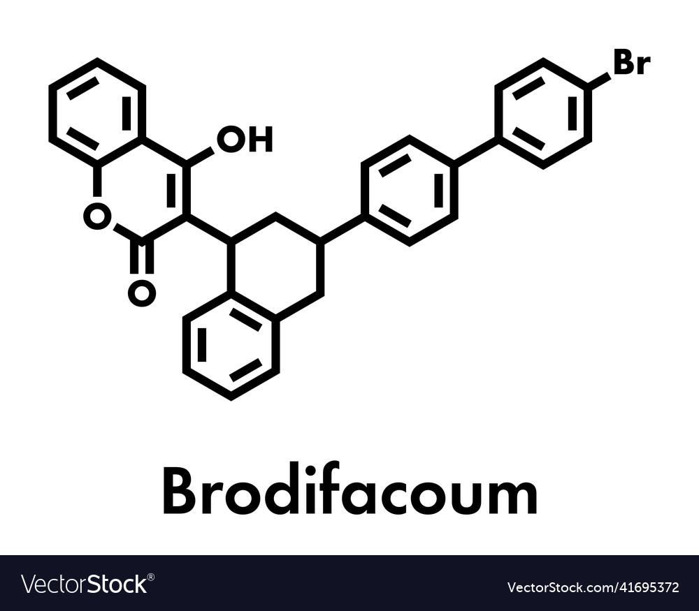 Brodifacoum rodenticide molecule skeletal formula Vector Image