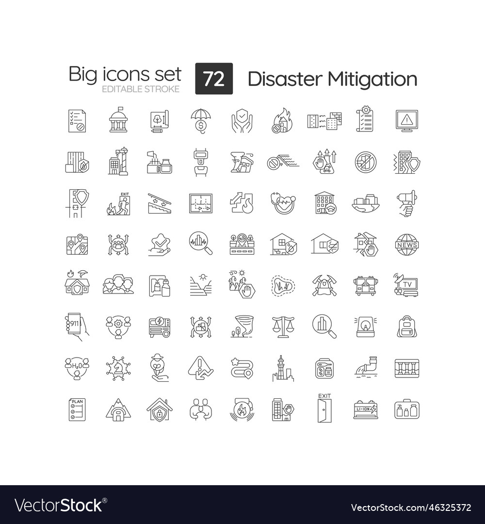 Disaster mitigation linear icons set vector image Disaster mitigation linear icons set