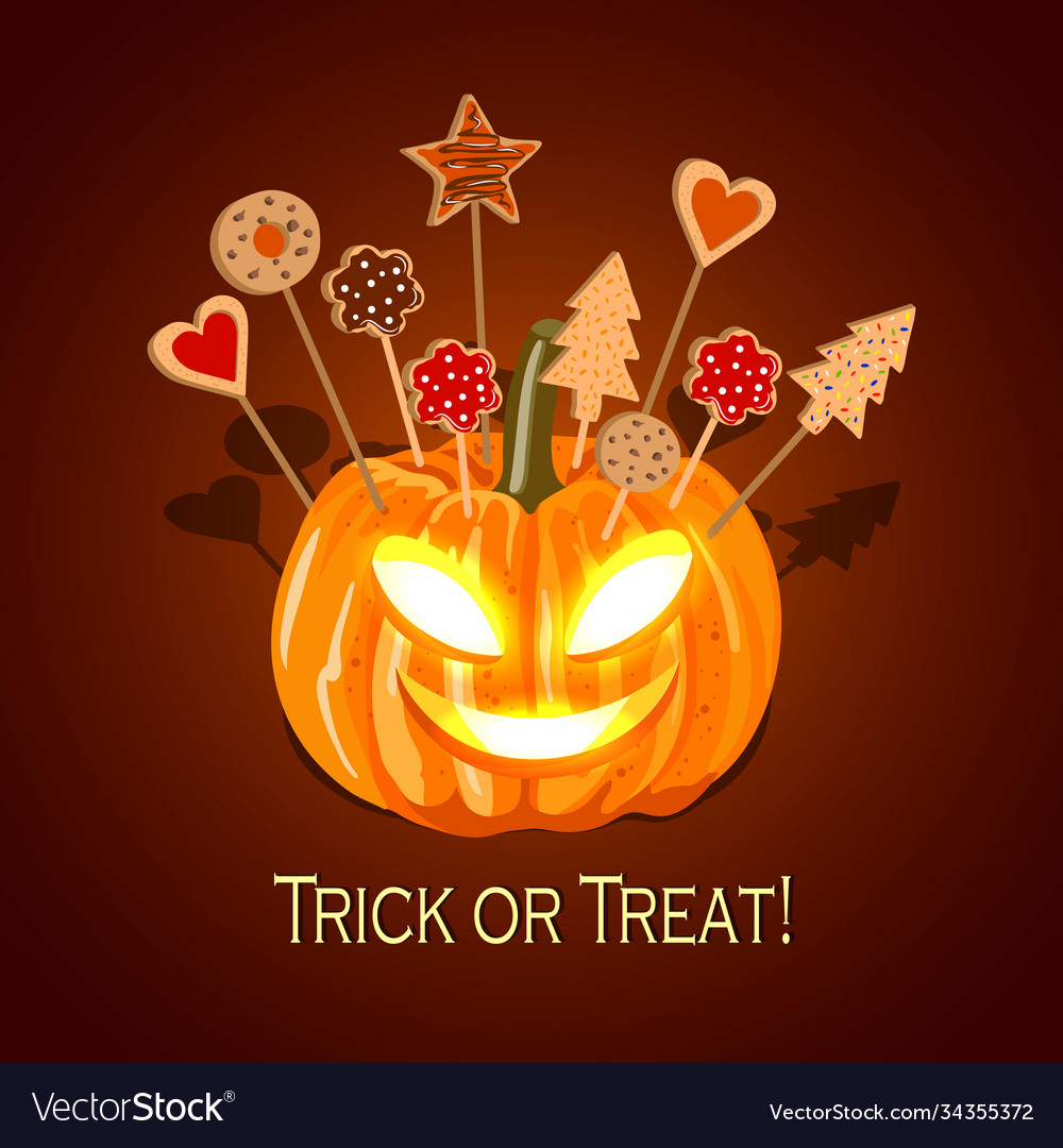 Halloween Kürbis mit Keksen für Kinder vector image Halloween Kürbis mit Keksen für Kinder