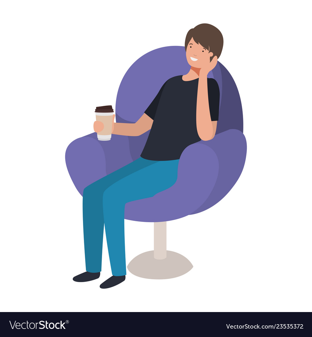 Man sitting in chair with container coffee avatar