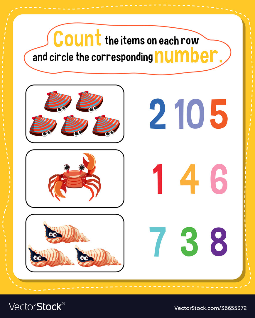 Math count number worksheet vector image Math count number worksheet
