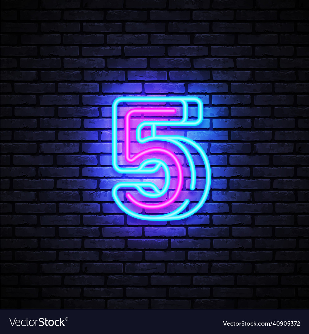 Number five symbol neon sign Royalty Free Vector Image