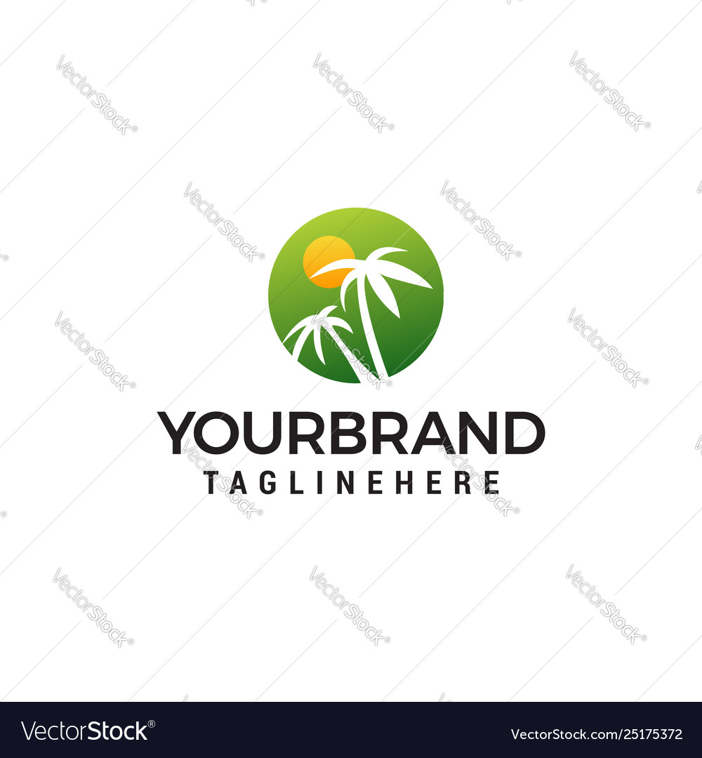 Palm tree and sun logo design concept template