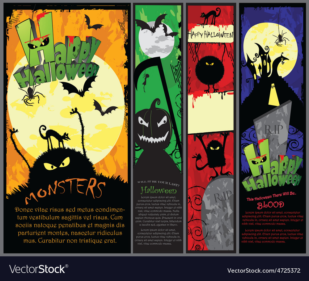 Set of 4 vertical halloween banners in different