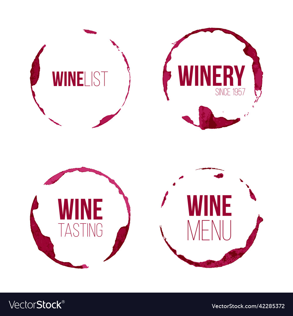 Set of wine stains with different text vector image Set of wine stains with different text