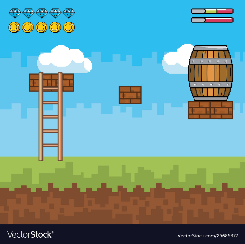 Arcade game world and pixel scene design