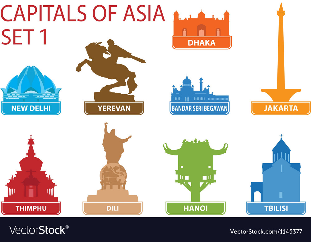 Capitals asia Royalty Free Vector Image VectorStock