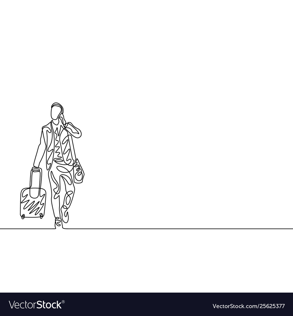 Continuous one line man with traveling bag