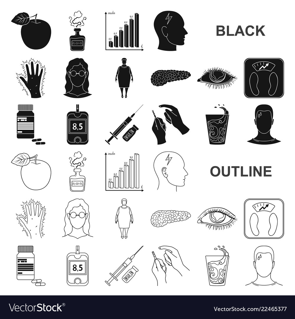 Diabetes black icons in set collection for design