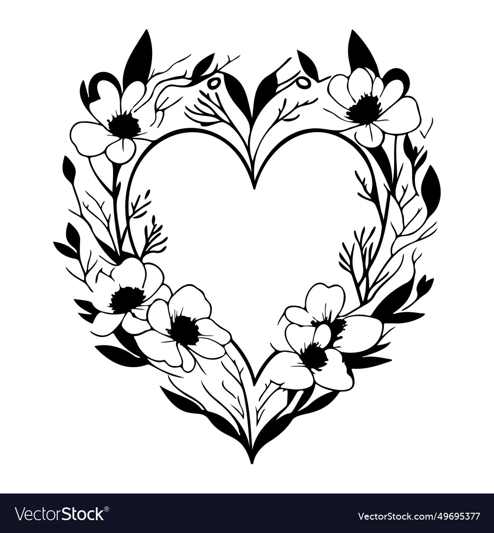 Frame love wedding flowers sketch hand draw Vector Image