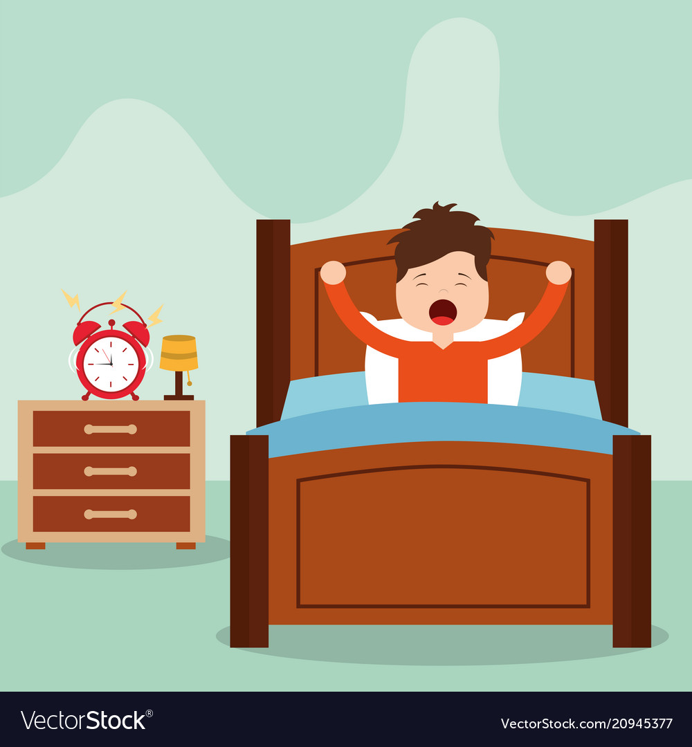 Little boy waking up in a Royalty Free Vector Image