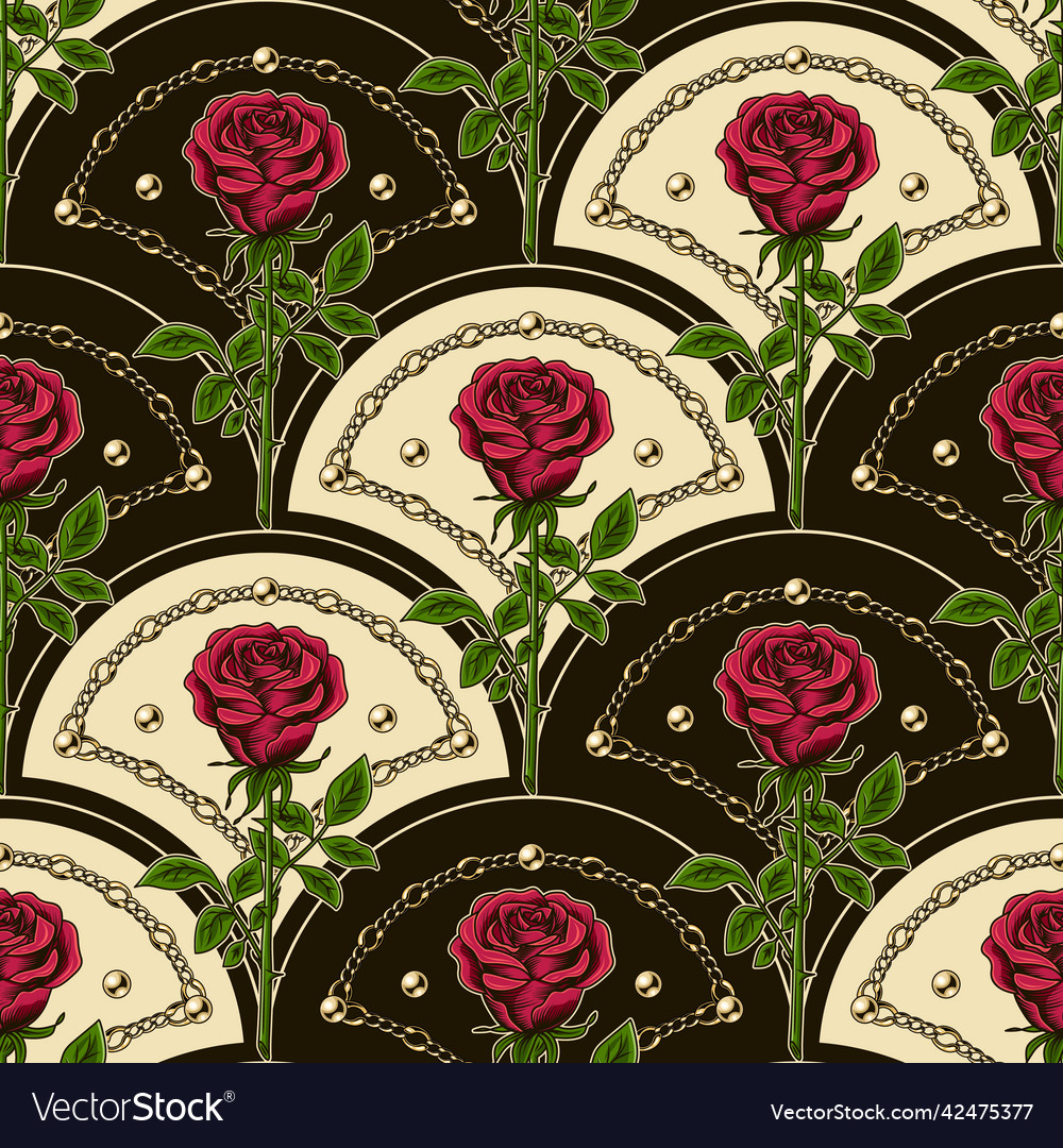 Pattern with diagonal shell shaped grid roses vector image Pattern with diagonal shell shaped grid roses