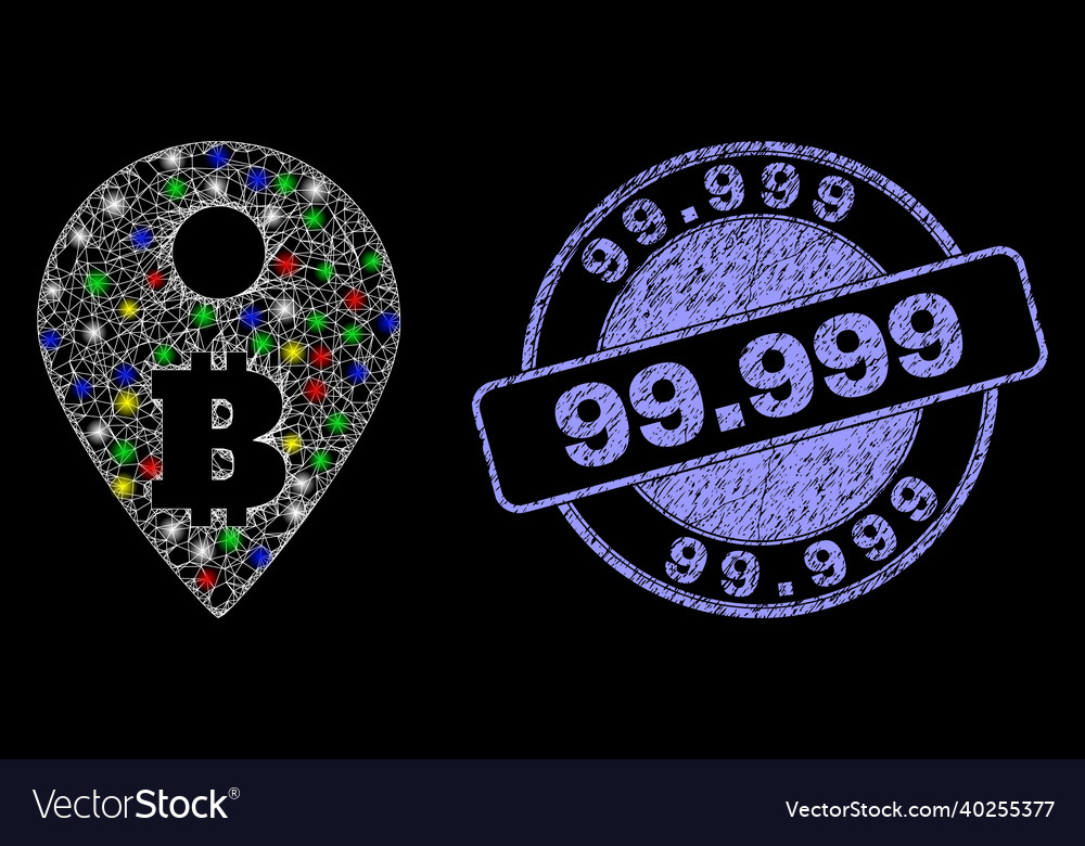 Rubber 99999 seal and glitter net bitcoin map vector image Rubber 99999 seal and glitter net bitcoin map