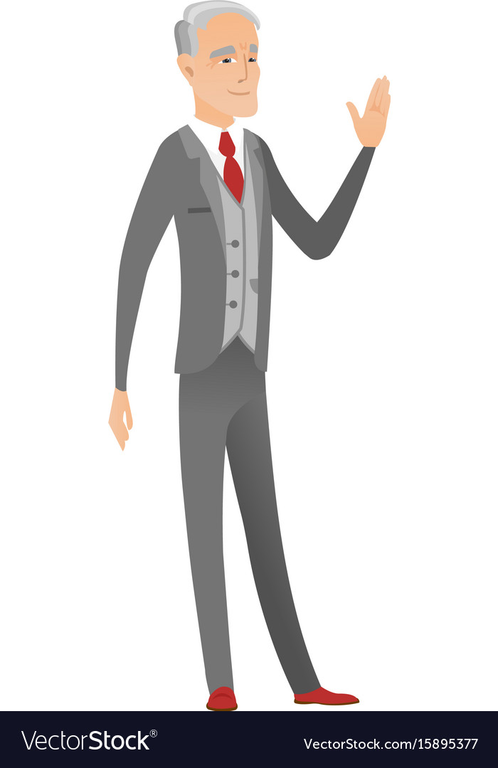 Senior Caucasian Businessman Waving Hand Vector Image