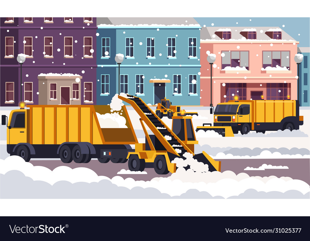 Snow removal street and road process in winter Vector Image