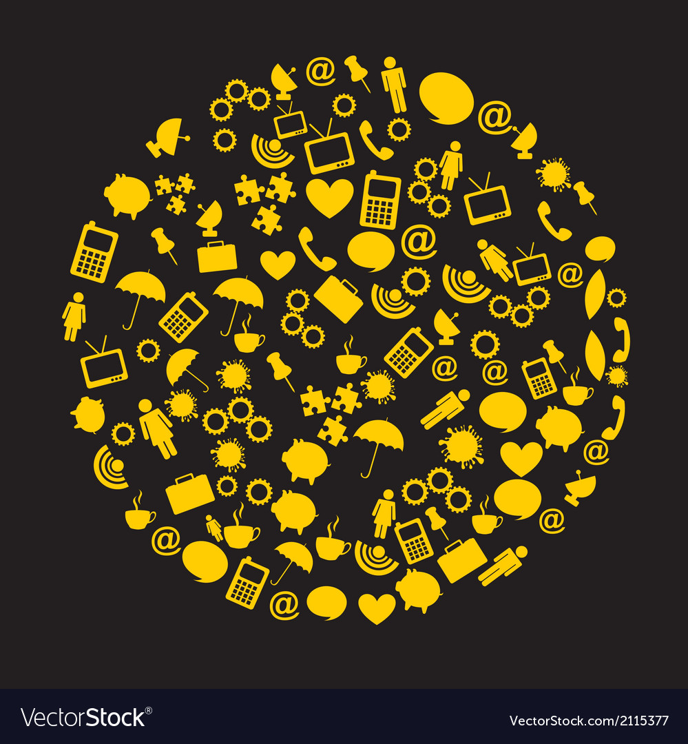 Yellow circle web icons isolated over black