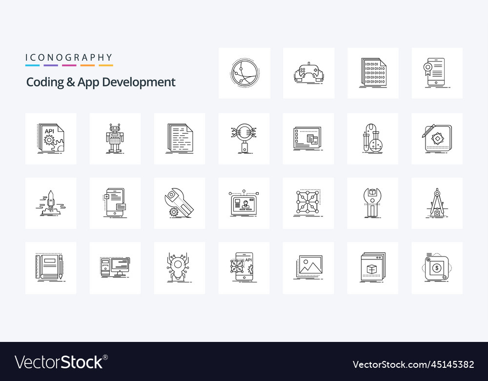 25 coding and app development line icon pack